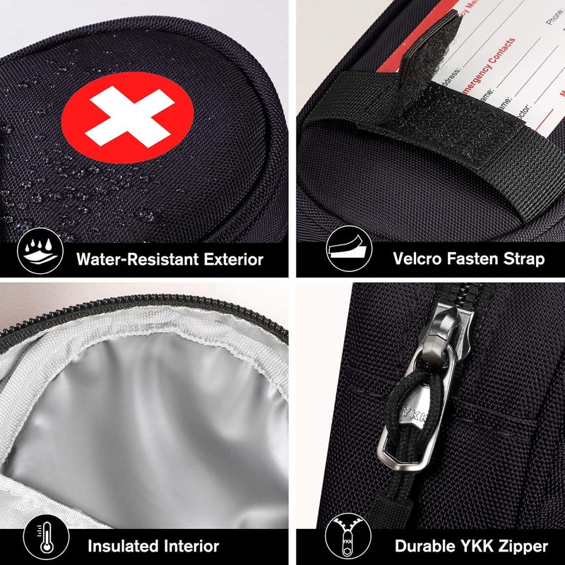 SITHON حقيبة سيثون الطبية لحمل الإيبين - حقيبة تنظيم الأدوية المعزولة للسفر - حقيبة طبية طارئة تحمل 2 إيبين - جهاز استنشاق الربو - مضادات الهيستامين - أوفيك - أساسيات أدوية الحساسية - سوداء - Image 3