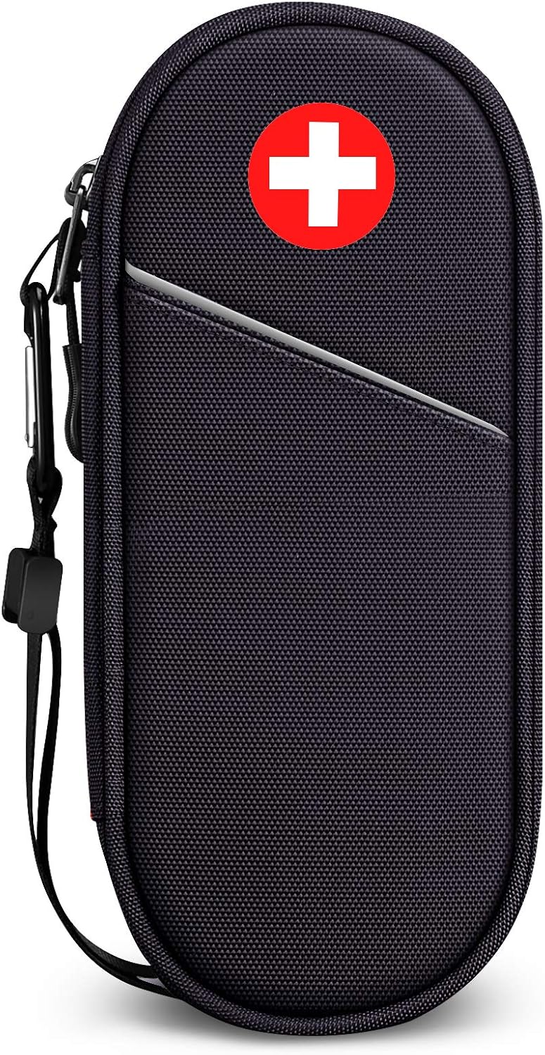 SITHON حقيبة سيثون الطبية لحمل الإيبين - حقيبة تنظيم الأدوية المعزولة للسفر - حقيبة طبية طارئة تحمل 2 إيبين - جهاز استنشاق الربو - مضادات الهيستامين - أوفيك - أساسيات أدوية الحساسية - سوداء - Image 1