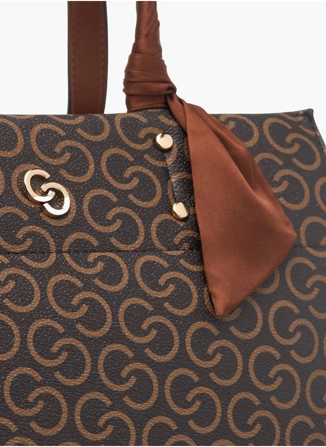 سيليست Womens Monogram Print Tote Bag With Adjustable Strap And Zip Closure