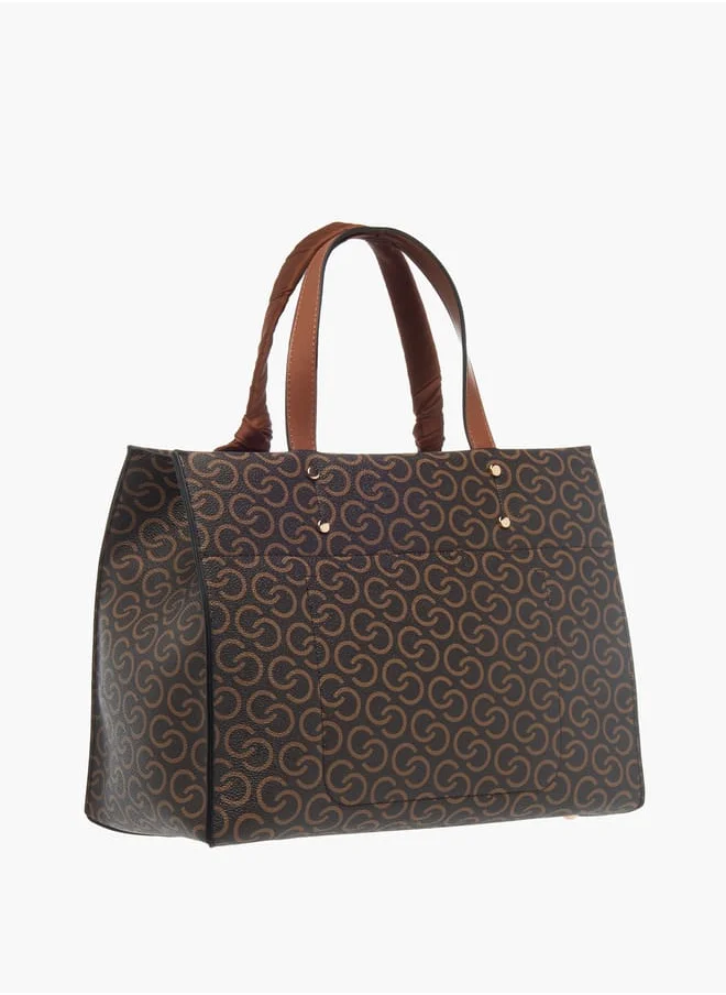 سيليست Womens Monogram Print Tote Bag With Adjustable Strap And Zip Closure