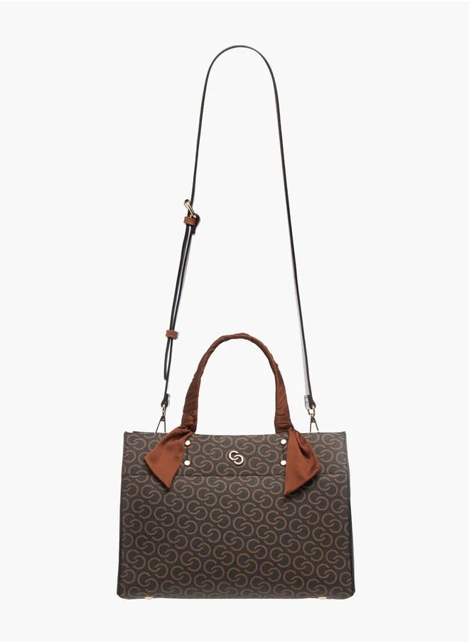 سيليست Womens Monogram Print Tote Bag With Adjustable Strap And Zip Closure