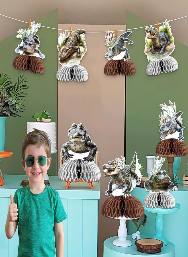Blisstock Alligator Birthday Party Decorations 8pcs Crocodile Honeycomb Centerpiece Alligator Theme Double-Sided Table Decorations for Boys Green Jungle Reptile Themed Birthday Baby Shower Party Supplies - Image 3