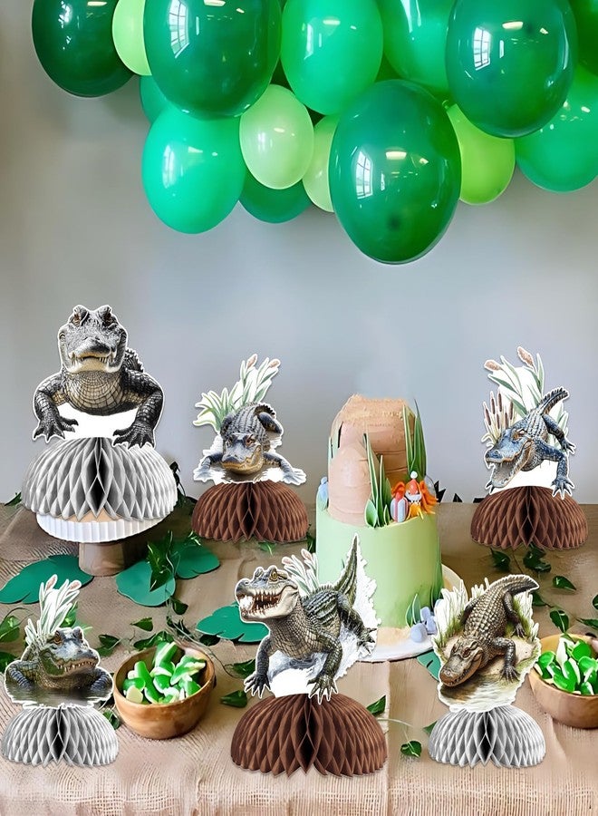Blisstock Alligator Birthday Party Decorations 8pcs Crocodile Honeycomb Centerpiece Alligator Theme Double-Sided Table Decorations for Boys Green Jungle Reptile Themed Birthday Baby Shower Party Supplies - Image 2