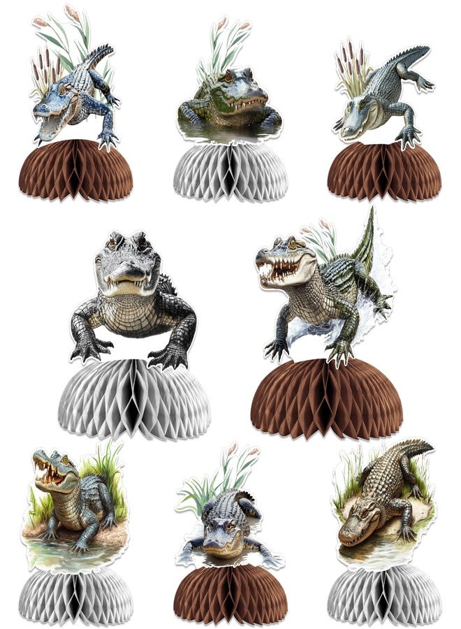 Blisstock Alligator Birthday Party Decorations 8pcs Crocodile Honeycomb Centerpiece Alligator Theme Double-Sided Table Decorations for Boys Green Jungle Reptile Themed Birthday Baby Shower Party Supplies - Image 1