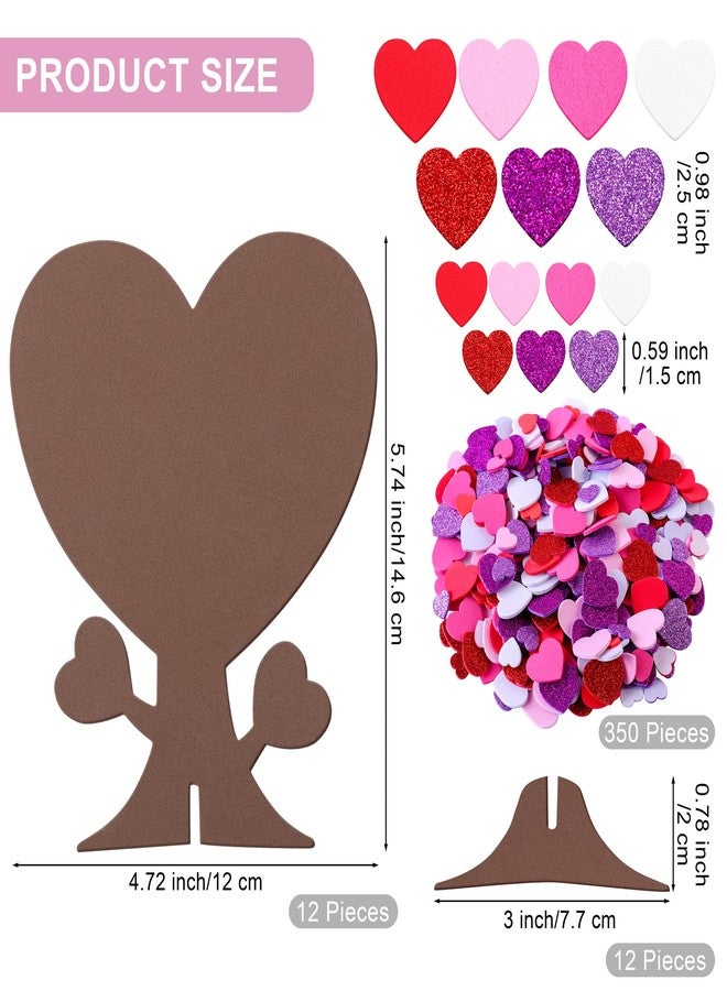Fovths 362 Pieces Love Heart Tree Foam Stickers Craft Set 12 Pieces Heart Tree and 350 Pieces Valentine's Day Self-Adhesive Foam Heart for Valentine's Day Wedding Mother's Day Home Decor - Image 2
