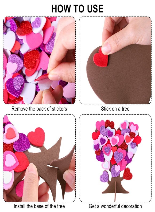Fovths 362 Pieces Love Heart Tree Foam Stickers Craft Set 12 Pieces Heart Tree and 350 Pieces Valentine's Day Self-Adhesive Foam Heart for Valentine's Day Wedding Mother's Day Home Decor - Image 3