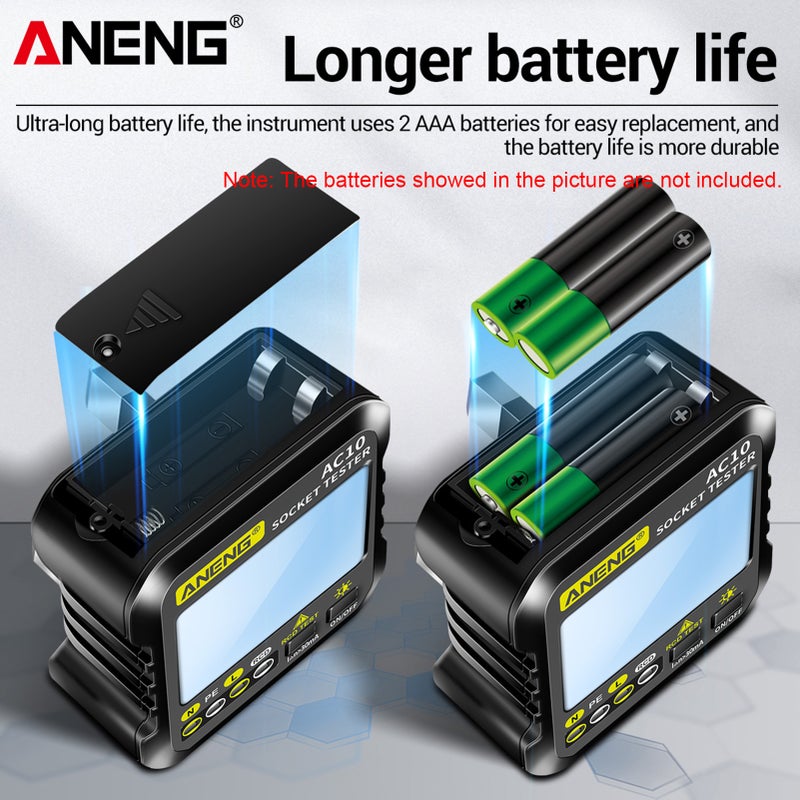 مختبر مقابس رقمي ANENG AC10 كاشف مقابس منزلي لفحص قطبية الطور ومقياس الجهد كهربي متعدد الوظائف (مقبس بريطاني) - Image 3