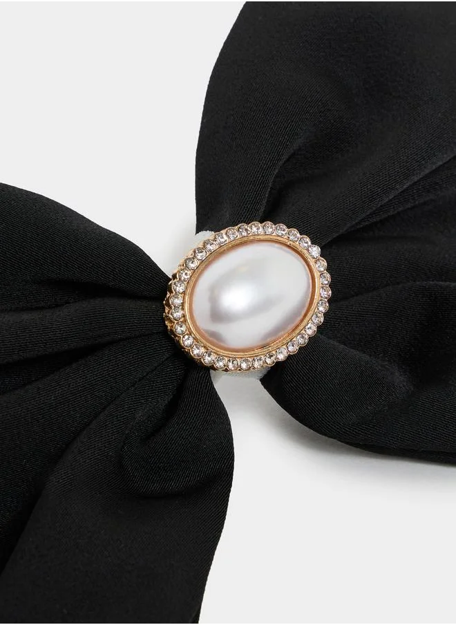 Styli Embellished Pearl Bow Hair Clip