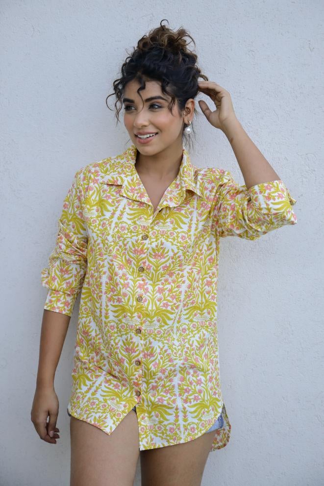 Label Flavia Yellow Floral Print Casual Shirt for Women - Image 1