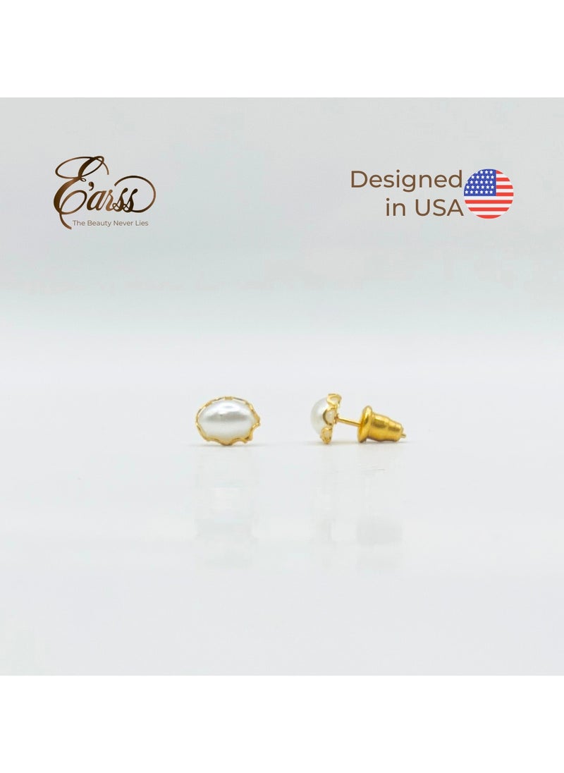 Earss Setting Pearl Gold Earring | Stainless Steel | 18K Gold Plated  - Image 2