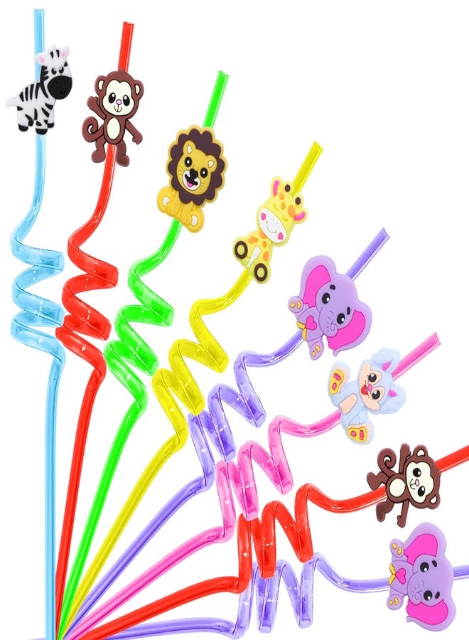 Moncinday 24Pcs Jungle Animal Party Straws for Jungle Animal Party Favors, Animal Themed Party Decorations Reusable Animal Straws for Animal Party Supplies for Kids Boys Girls - Image 1