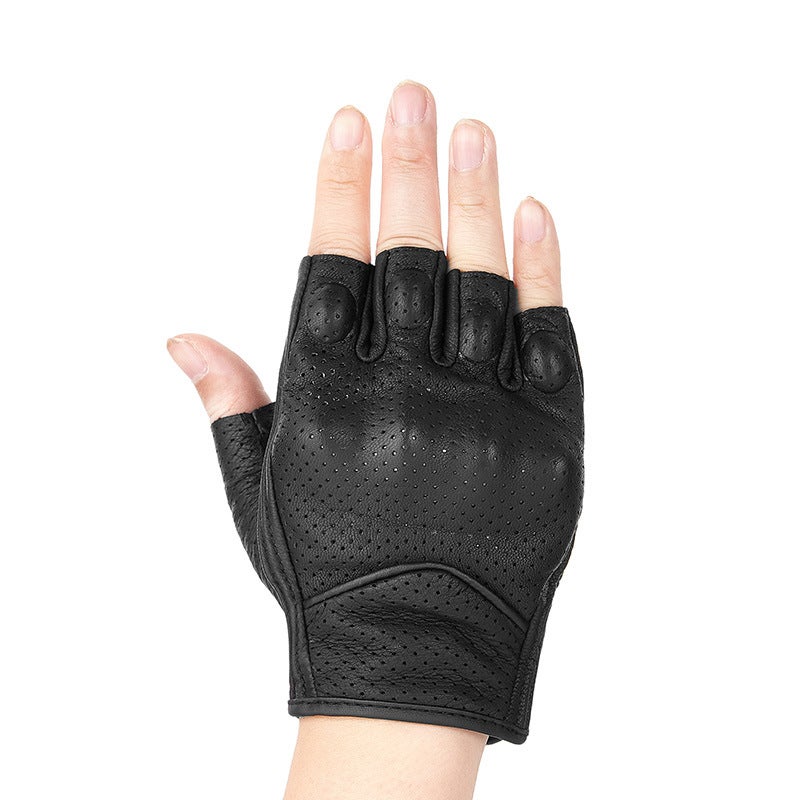 Dubai Lun Four Seasons Motorcycle Ride Leather Gloves Motorcycle Sheepskin Half Finger Retro Racing Men'S Knight Breathable Drop-Resistant - Image 3