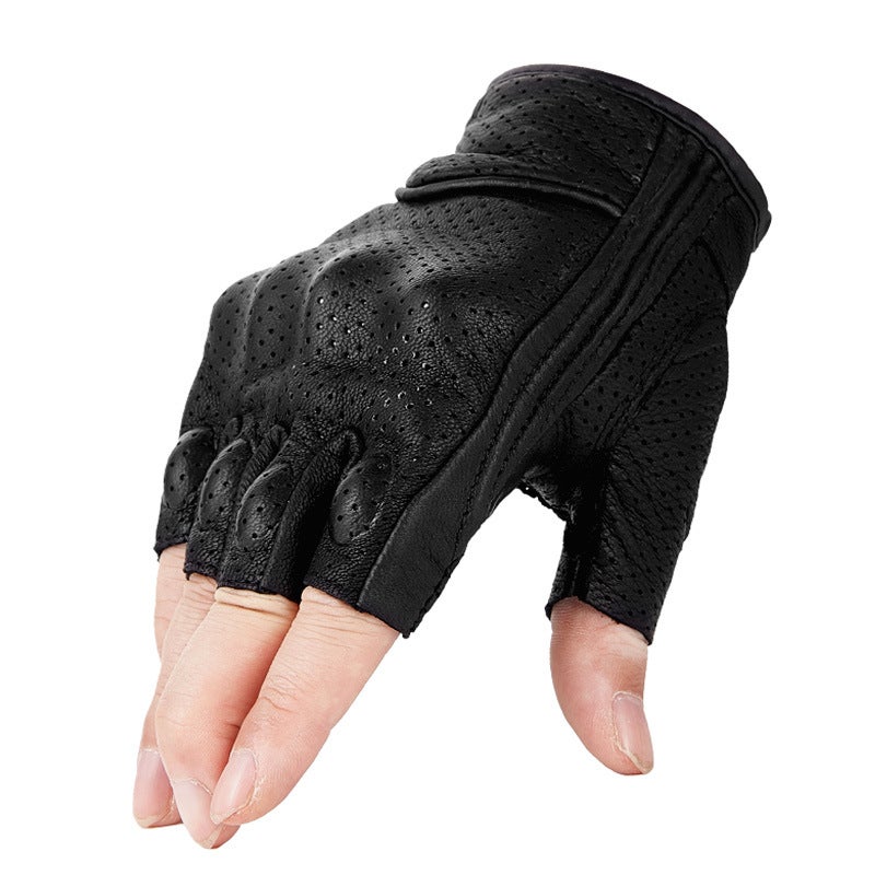 Dubai Lun Four Seasons Motorcycle Ride Leather Gloves Motorcycle Sheepskin Half Finger Retro Racing Men'S Knight Breathable Drop-Resistant - Image 2