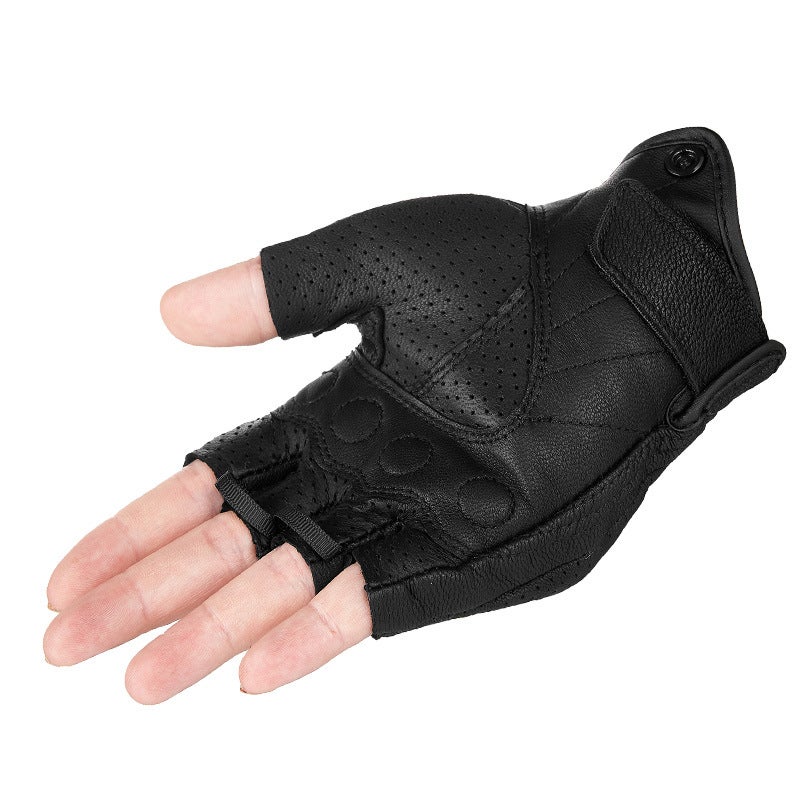 Dubai Lun Four Seasons Motorcycle Ride Leather Gloves Motorcycle Sheepskin Half Finger Retro Racing Men'S Knight Breathable Drop-Resistant - Image 4