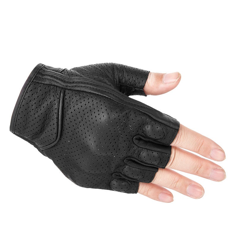 Dubai Lun Four Seasons Motorcycle Ride Leather Gloves Motorcycle Sheepskin Half Finger Retro Racing Men'S Knight Breathable Drop-Resistant - Image 5