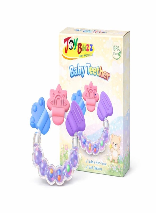 Joy Buzz عضاضة أطفال من السيليكون على شكل جرس من جوي باز، مناسبة للأطفال من عمر 3 أشهر فما فوق | لعبة تسنين ناعمة وخالية من مادة BPA | عضاضة آمنة للرضع | شكل دائري | (أزرق) - Image 1