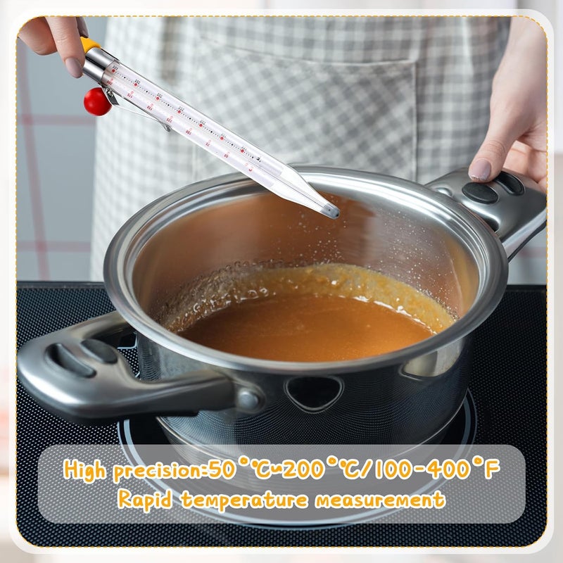 Photect 2 Pcs Candy Thermometer with Pot Clip 8" Deep Fry Oil Thermometer Instant Read Cooking Food Thermograph Sugar Syrup Jam Jelly Oil Temperature Kitchen Accessories for Home Cooking(Yellow) - Image 5