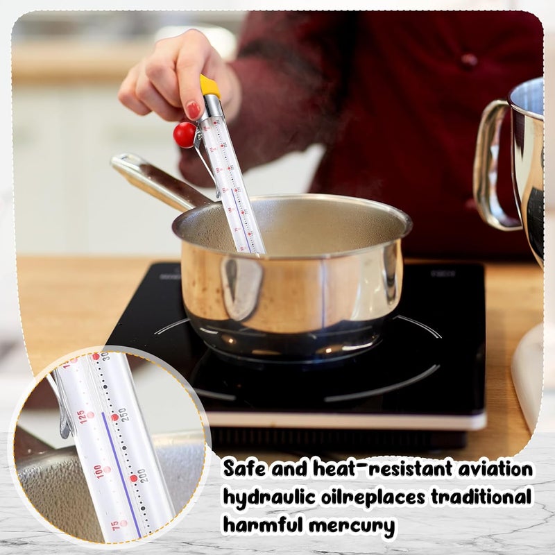 Photect 2 Pcs Candy Thermometer with Pot Clip 8" Deep Fry Oil Thermometer Instant Read Cooking Food Thermograph Sugar Syrup Jam Jelly Oil Temperature Kitchen Accessories for Home Cooking(Yellow) - Image 4