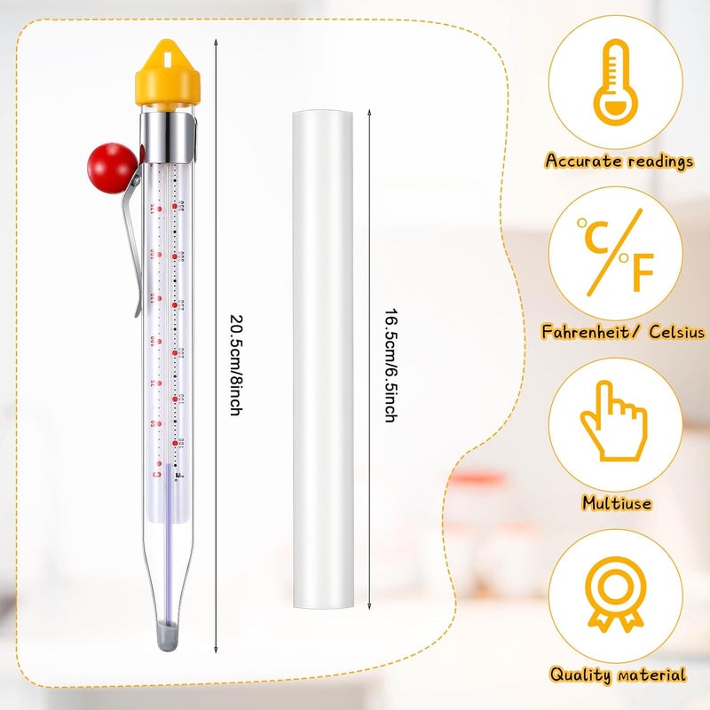 Photect 2 Pcs Candy Thermometer with Pot Clip 8" Deep Fry Oil Thermometer Instant Read Cooking Food Thermograph Sugar Syrup Jam Jelly Oil Temperature Kitchen Accessories for Home Cooking(Yellow) - Image 2