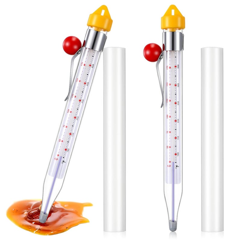 Photect 2 Pcs Candy Thermometer with Pot Clip 8" Deep Fry Oil Thermometer Instant Read Cooking Food Thermograph Sugar Syrup Jam Jelly Oil Temperature Kitchen Accessories for Home Cooking(Yellow) - Image 1