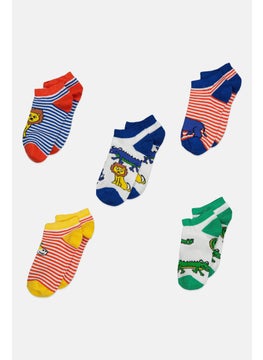 RBX Kids Boy 5 Pairs Stripe Ankle Socks, Blue  - Image 1