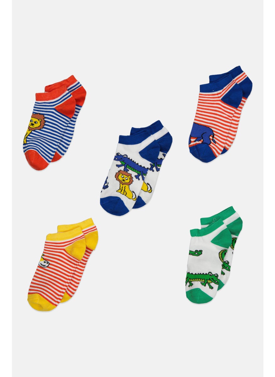 RBX - Kids Boy 5 Pairs Stripe Ankle Socks, Blue - Image 1