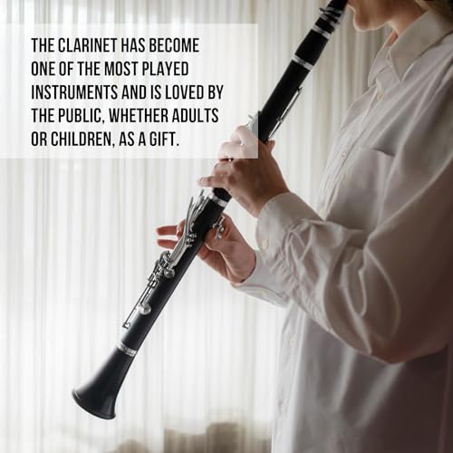 Soulmate Clarinet for Beginner Student Adults 17 Keys Bb Clarinet Set with 2 Barrels Hard Case 10 Reeds and Cleaning Kit, Professional Black - Image 4
