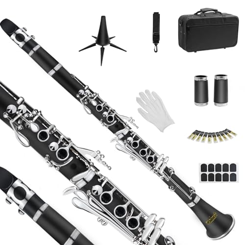 Soulmate Clarinet for Beginner Student Adults 17 Keys Bb Clarinet Set with 2 Barrels Hard Case 10 Reeds and Cleaning Kit, Professional Black - Image 1