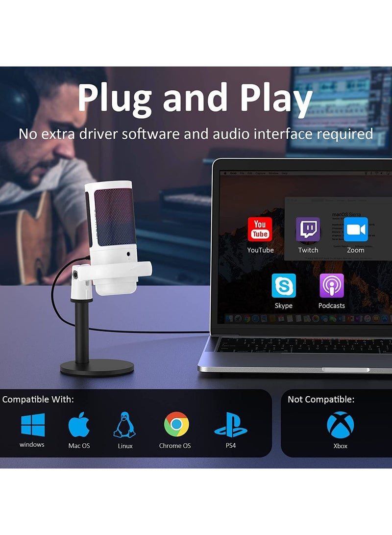 erorex Condenser Microphone, Gaming Microphone suitable for Mac/PS4/PS5, USB Microphone for PC with RGB, Touch Mute, Plug and Play, Gain knob & Monitoring Mic for Recording, Streaming, Podcasts  - Image 2