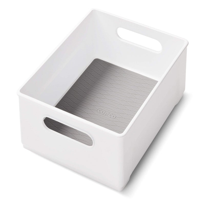 Copco 10Inch White Cabinet Storage Bin with BuiltIn Handles and Nonskid Liner  Ideal for Organizing Kitchen Pantry Closet Items  High Walls for Larger and Taller Items