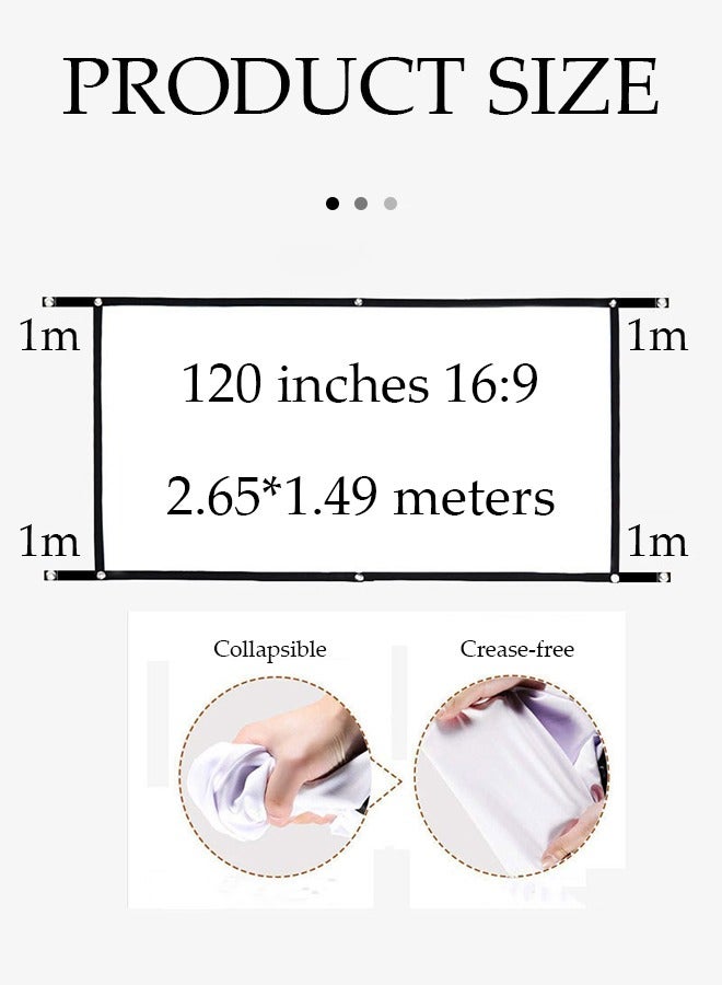 Projector screen, outdoor high definition portable projector screen, polyester black edge soft screen, foldable, suitable for offices, outdoor，homes (120 inches，16:9，2.65 * 1.49m) - Image 2