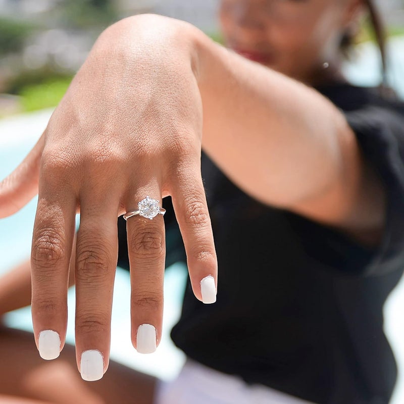 espere 3 Ct CZ Solitaire Engagement Ring Sterling Silver White Gold Plated - Image 2