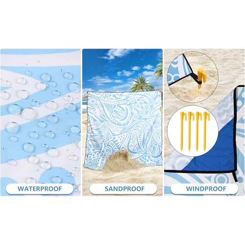 HIHOHO Beach Blanket Waterproof Sandproof Extra Large Beach Mat 79" X 83"/120"x108"for 1-8 Adults Quick Drying Durable Outdoor Picnic Mat for Beach Travel Camping Hiking - Image 3