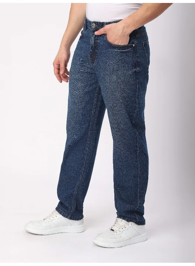 Beyoung Dark Blue Faded Baggy Fit Jeans for men