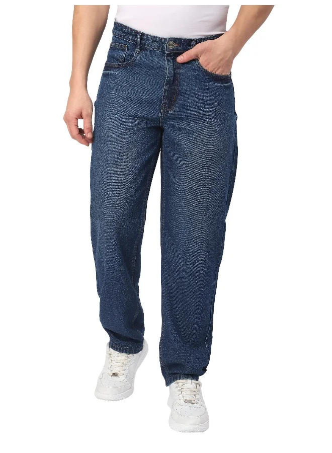 Beyoung Dark Blue Faded Baggy Fit Jeans for men