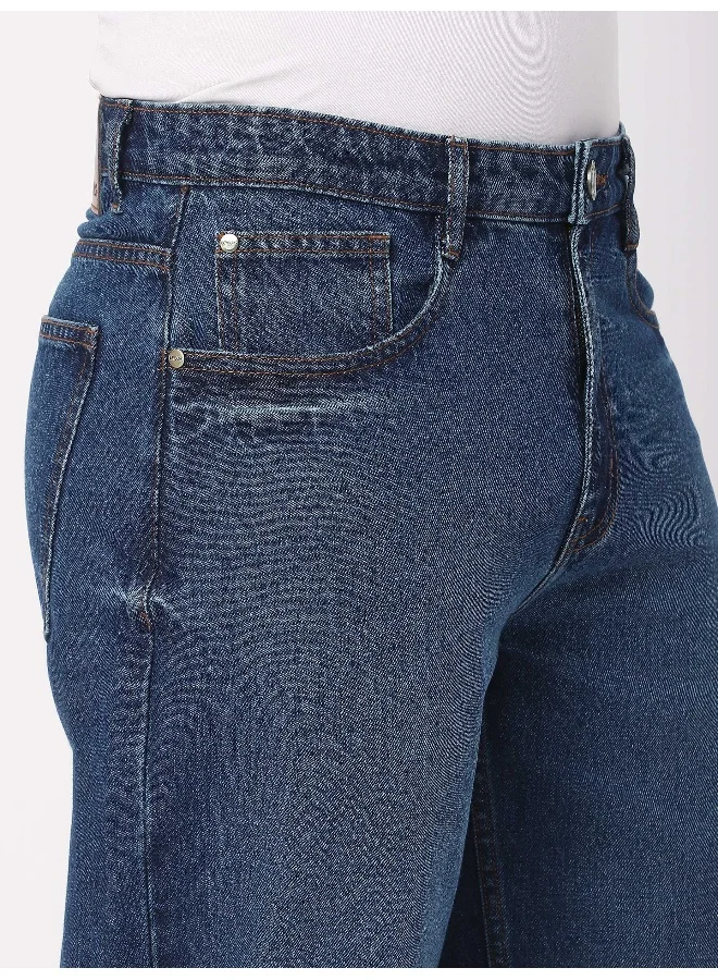 Beyoung Dark Blue Faded Baggy Fit Jeans for men