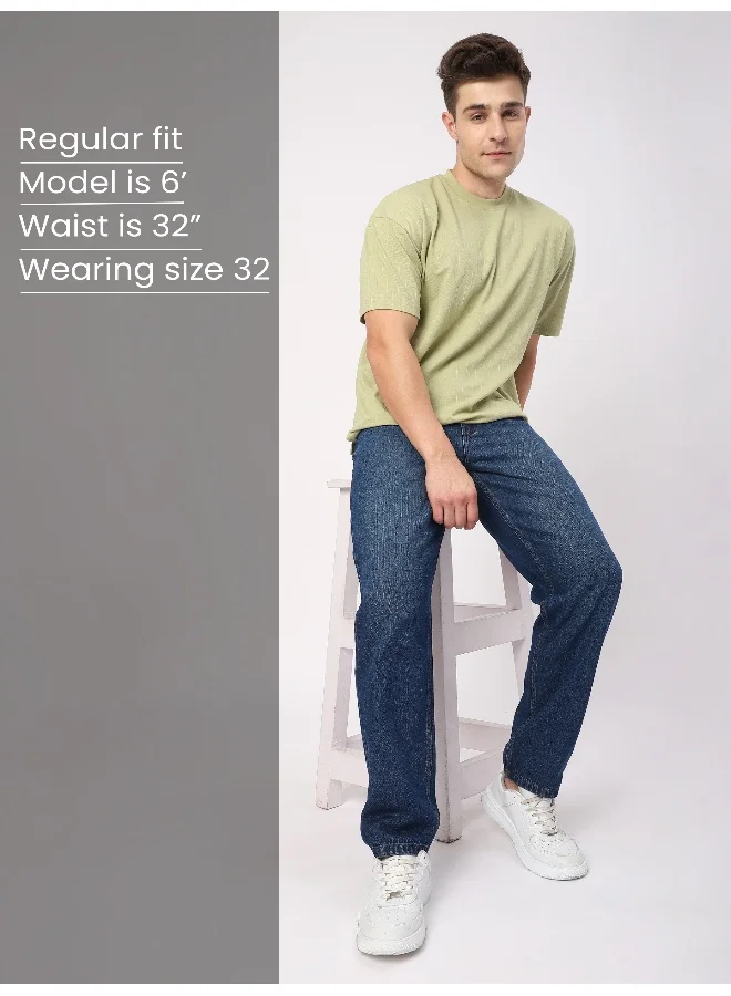 Beyoung Dark Blue Faded Baggy Fit Jeans for men