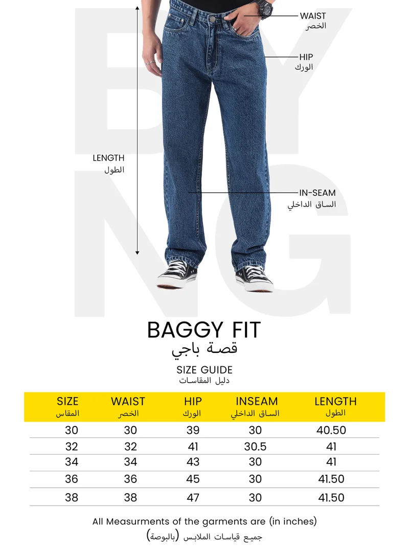 Beyoung Dark Blue Faded Baggy Fit Jeans for men