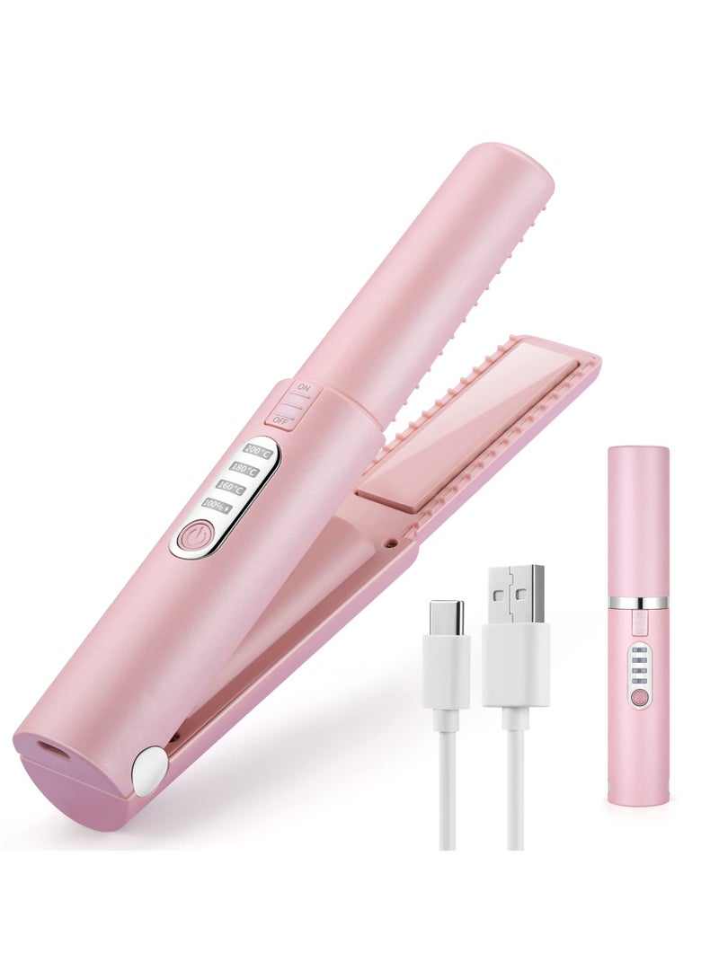 SOLARAE Cordless Mini Hair Straightener, Wireless Portable Flat Iron for Hair, 2 In 1 Portable Flat Iron & Curling Iron, USB-C Rechargeable Flat Iron with 4800mA Battery, Adjustable Temperature, Pink - Image 1