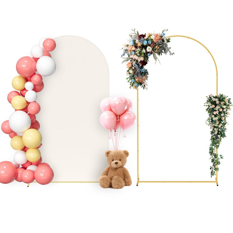 Neatsure Arch Backdrop Stand and Cover Set, 7.2FT Metal Photo Balloon Arch Backdrop Stand for Wedding Birthday Party Baby Shower Ceremony Graduation Decoration, Beige - Image 1