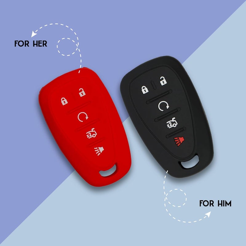 Autobase Silicone Key Fob Cover for 2019 2018 2017 Chevy Malibu Camaro Trax Traverse Sonic Cruze Volt Equinox Spark | Car Accessory for Chevrolet | Key Protection Case 2 Pcs (Black & Red) - Image 5