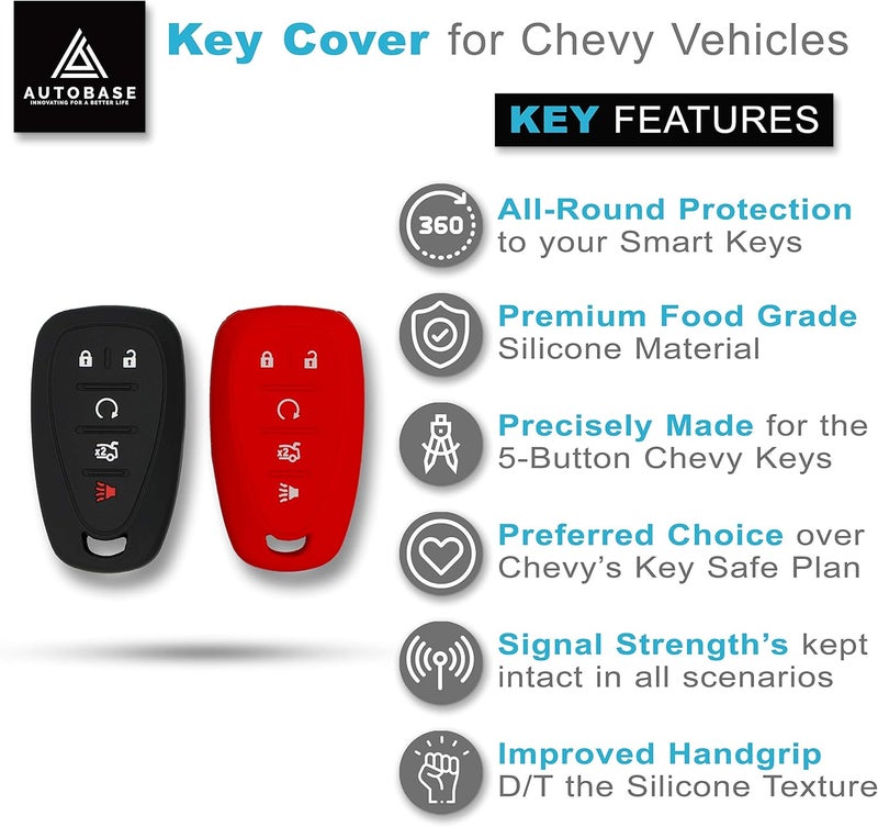Autobase Silicone Key Fob Cover for 2019 2018 2017 Chevy Malibu Camaro Trax Traverse Sonic Cruze Volt Equinox Spark | Car Accessory for Chevrolet | Key Protection Case 2 Pcs (Black & Red) - Image 2