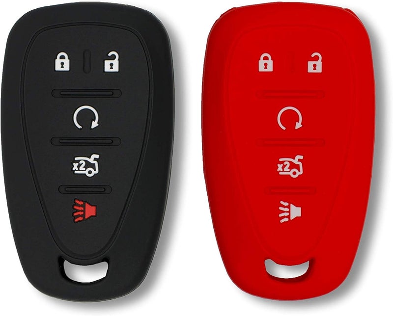 Autobase Silicone Key Fob Cover for 2019 2018 2017 Chevy Malibu Camaro Trax Traverse Sonic Cruze Volt Equinox Spark | Car Accessory for Chevrolet | Key Protection Case 2 Pcs (Black & Red) - Image 1