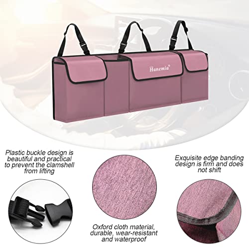 Hanemia Car Trunk Organizer Backseat Hanging Storage with 4 Large Pockets Collapsible Cargo Bag with Adjustable Straps Frees Trunk Floor Sturdy Space Saving Expert for SUV Truck Van Pink - Image 5