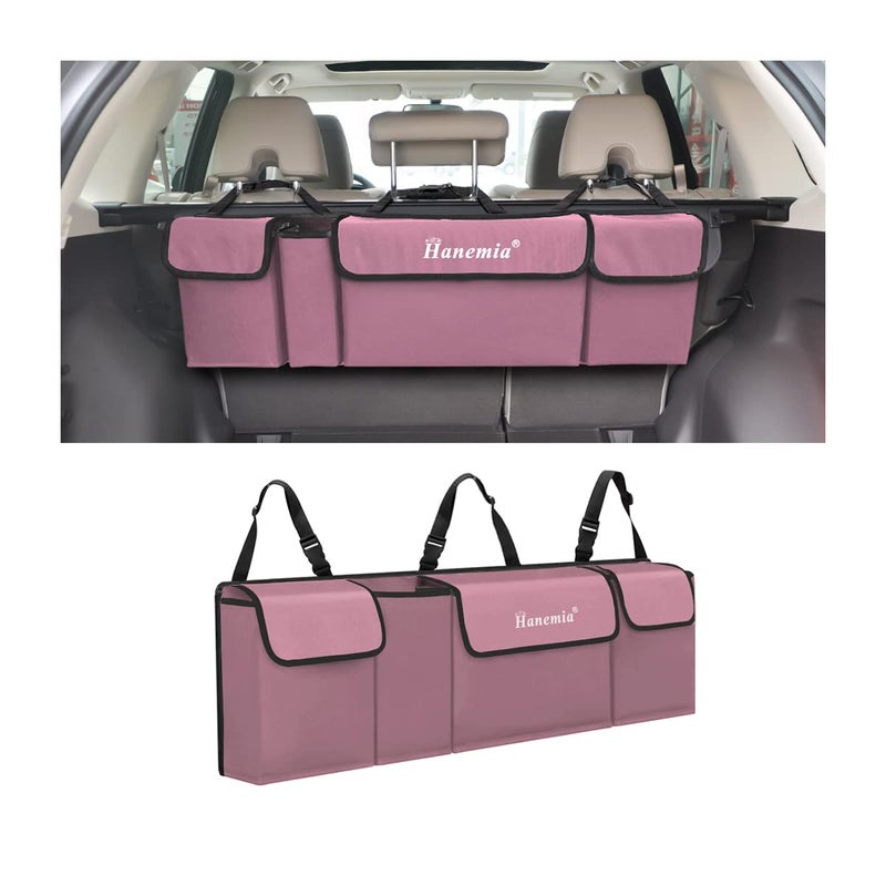 Hanemia Car Trunk Organizer Backseat Hanging Storage with 4 Large Pockets Collapsible Cargo Bag with Adjustable Straps Frees Trunk Floor Sturdy Space Saving Expert for SUV Truck Van Pink - Image 2