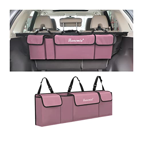 Hanemia Car Trunk Organizer Backseat Hanging Storage with 4 Large Pockets Collapsible Cargo Bag with Adjustable Straps Frees Trunk Floor Sturdy Space Saving Expert for SUV Truck Van Pink - Image 1