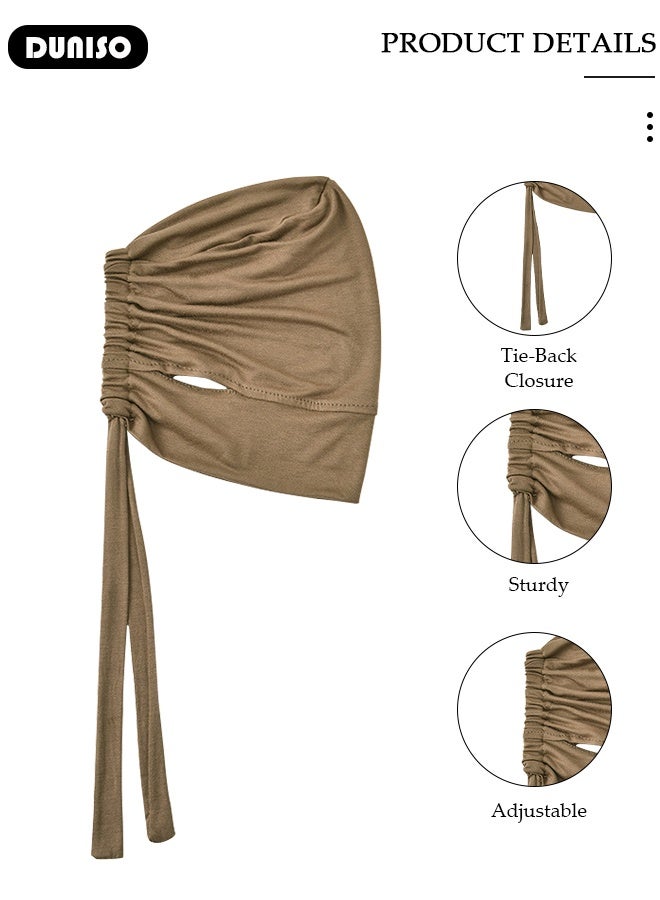 DUNISO Hijab Undercap for Women Hijab Cap Milk Silk Fabric  Hijab Underscarf Solid Color Adjustable Tie Back Full Cover Inner Head Scarf Turbans for Women Chemo Sleep Cap - Image 3