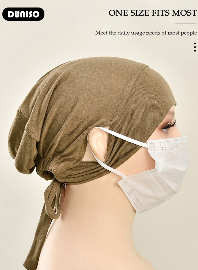 DUNISO Hijab Undercap for Women Hijab Cap Milk Silk Fabric  Hijab Underscarf Solid Color Adjustable Tie Back Full Cover Inner Head Scarf Turbans for Women Chemo Sleep Cap - Image 4