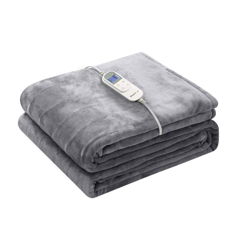 Wapaneus Heated Blanket Electric Throw 72 x 84 Full Size with 10 Heating Levels 12 Hours Time Setings and AutoShut Off Flannel FastHeating Electric BlanketMachine WashableLight Grey