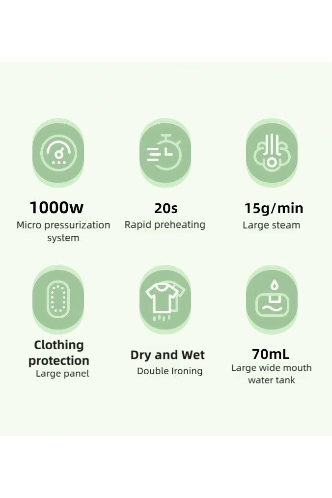 Handheld steam iron 1000W fast heating wet and dry dual-use handle can be rotated to store portable travel clothes ironing machine  - Image 2